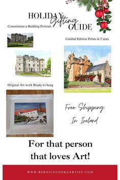 If you are struggling to think of a gift for the Art lover in your life, head to my website. With Free shipping in Ireland there are many options to choose from. How about commission a building portrait - a place that has meaning for the recipient, or browse my wide range of limited edition pritns in both small and large sizes. Or maybe invest in a large piece of original artwork. Support local, support artist's. Building Portrait, Christmas Gift Shop