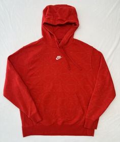 Nike Center Swoosh Check All Over Print Sweatshirt Hoodie Red Size Large | eBay Red Sportswear Hoodie For Winter, Nike Red Hoodie For Fall, Red Hooded Top For Sports Season, Red Nike Sweatshirt With Ribbed Cuffs, Red Athleisure Hoodie For Sports Season, Red Hooded Sports Top, Red Hoodie Sweatshirt Athleisure, Red Nike Hoodies, Red Fleece Hoodie For Athleisure