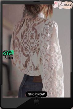 Lace Hollow Puff Sleeve T Shirt Crochet Lace Blouse, Women Lace Blouse, Lace Blouse Long Sleeve, White Lace Blouse, Lace Top Long Sleeve, White Lace Top, Lace Long Sleeve, Sleeves (women), Fashion Mode