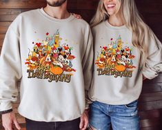 Happy Thanksgiving Sweatshirt, Happy Thanksgiving Mickey And Friends Shirt, Happy Thanksgiving Family Gift, Magical Kingdom Tee, Family Gift -READ BEFORE ORDERING- Note: -The design is made of DTF (Direct-to-Film) print. -All of our sizes are unisex sizing which you can refer to the size chart for the exact measurements. Sizes may differ for different brands. -Please do not hesitate to contact us regarding questions about the items (sizes, shirt colors, design font colors, etc.) -Please note tha Disney Thanksgiving Shirts, Happy Thanksgiving Family, Disney Couple Shirts, Thanksgiving Sweatshirt, Magical Kingdom, Thanksgiving Family, Film Prints, Friends Shirt, Mickey And Friends