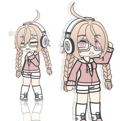 two cartoon girls with headphones and long hair