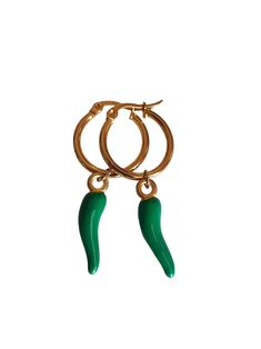 ✧ DESCRIPTION AND DETAILS ✧ These elegant steel hoop earrings with green lucky horn charms are a must have. Their simple but impactful lines make them suitable for any outfit, from the casual look to the more elegant one. These earrings fit perfectly on the earlobe and look good on everyone. Beautiful to wear alone or combined with other jewels, they will add a touch of glamor to your style on any occasion.For lovers of the boho chic style, these earrings will add a natural elegance to every out Green Dangle Metal Hoop Earrings, Festival Green Hoop Earrings, Green Hoop Gold-plated Jewelry, Green Tarnish-resistant Hoop Jewelry, Green Tarnish-resistant Gold-plated Hoop Earrings, Horn Pendant, Steel Ring, Original Gift, Beautiful Gift Boxes