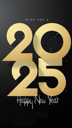 a black and gold new year's card with the number twenty five on it