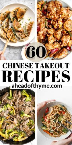 chinese takeout dishes with text overlay that reads, 60 chinese takeout recipes