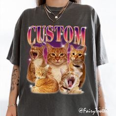 Custom Retro Cat Shirt, Personalized Pet Tee, Custom Photo Vintage 90s Graphic, Bootleg Rap Dog Shirt, Custom Design Shirt, Custom Pet Shirt Welcome to FairyToothArt It's a pleasure to have you here! Your visit means a lot to us, and we're excited to help you find exactly what you're looking for. If you need any assistance, don't hesitate to reach out--I'm here to make your experience as smooth and enjoyable as possible. We offer a variety of high-quality shirts to suit your style. Here are some of our featured options: COMFORT COLORS SHIRT Medium fabric (6.1 oz/yd² | 206.8 g/m²) Relaxed fit Sewn-in twill label 100% ring-spun cotton MINERAL WASH SHIRT 5.3 oz pre-shrunk 100% heavyweight cotton Unisex style Shoulder-to-shoulder taping Seamless rib collar with double-needle cover stitching BE Cheap Cat Print Graphic Tee Shirt, Affordable Tops With Funny Print, Cheap Women's Tops With Funny Print, Cheap Stretch Tops With Funny Print, Cheap Funny Print Tops, Themed T-shirt With Screen Print, Custom Pet Portrait Shirt, Cheap Long Sleeve Pop Culture Tops, Cheap Screen Print Tops For Playtime