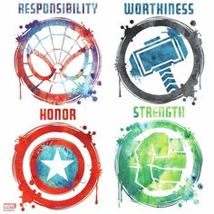 the avengers logos are painted in different colors