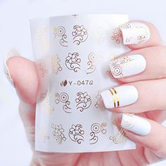 Bronzing Silver Flower Cartoon Designs Water Decals Transfer Nail Art Stickers | BeautyBigBang Nails Stickers, Flower Cartoon, Cartoon Designs, Gold Nail Art, Diy Nail Polish, Teenage Fashion