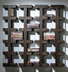 the bookshelf is made out of wood and metal