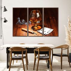 Poker Whiskey And Cigar Wall Art will add the elegance of the old drink to your home. Have whiskey on the rocks and on your walls, to create a sophisticated and charming vibe in your space. Whiskey On The Rocks, Play Cards, Diy Yard, Wine Room, Hanging Wire, Multi Panel Canvas, Photography Wall Art, Home Collections, The Rock