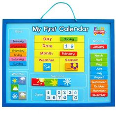 a children's calendar board with numbers and times on it