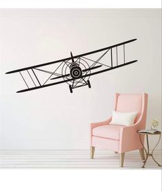 Peel and stick vintage airplane. Vinyl airplane wall sticker Airplane Wall Decor, Cloud Wall Decal, Walls Room, Vinyl Wall Stickers, Room Design Bedroom, Boys Bedroom