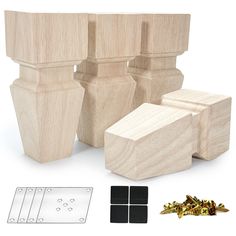 wooden blocks and pieces of wood are arranged in the shape of vases