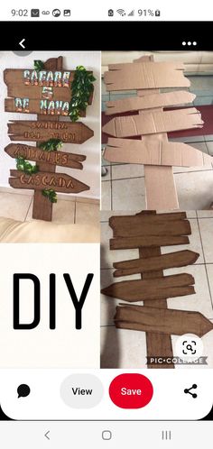 the diy sign is made out of cardboard and has been cut into smaller pieces