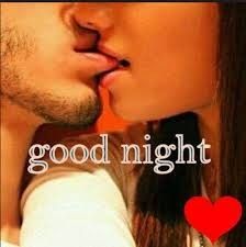 a man kissing a woman with the words good night on it's side and a red heart