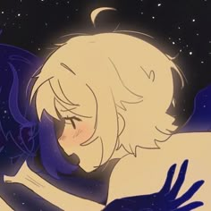 an anime character is hugging someone in the night sky with stars and moon behind her