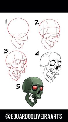 how to draw skulls with different facial expressions