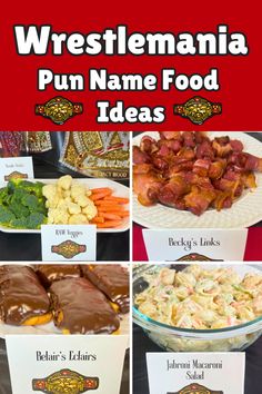 a collage of different food items with the words wrestling, pur name food ideas