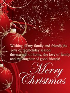 merry christmas greeting card with red ornaments and snowflakes on the bottom right corner