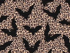 an animal print with birds on it and some black bats in the middle of them