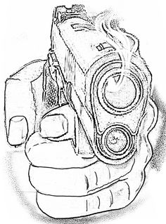 a black and white drawing of a hand holding a speaker