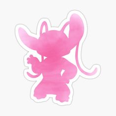 a pink sticker with the shape of a cartoon character holding an object in it's hand