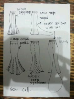 a drawing of different types of skirts and leggings on a piece of paper