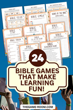 the bible games that make learning fun with text overlays and images for each game