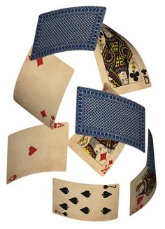 four different playing cards are shown in the shape of a circle, with one card missing