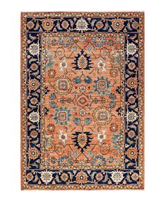 an orange and blue rug on a white background