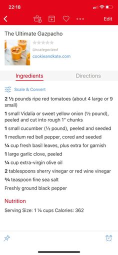 an orange juice recipe on the app