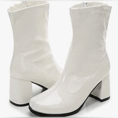 Liuruijia Women's Go Go Boots Mid Calf Block Heel Zipper Boot Ankle Boots Low Block Heel Short Booties Shoes Color White Size 10.5 White Fitted Mid-calf Boots With Round Toe, Trendy White Square Toe Heeled Boots, White High Heel Mid-calf Boots For Party, White High Heel Mid-calf Trendy Boots, White High Heel Mid-calf Boots, Trendy White Mid-calf Boots For Party, White High Heel Mid-calf Boots Medium Width, White Heeled Boots With Round Toe For Party, White Heeled Boots With Round Toe