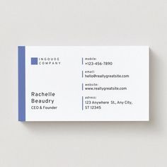 the business card is designed to look like it has blue trim