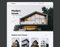 the homepage for modern house is displayed on a computer screen, with multiple images and text