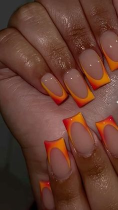 Velma Nails, Nails For Jamaica, Red And Orange Nails, Orange And Red Nails, Orange Acrylics, Nails Acrylic Orange, Nail Ideas Orange, Black And Orange Nails