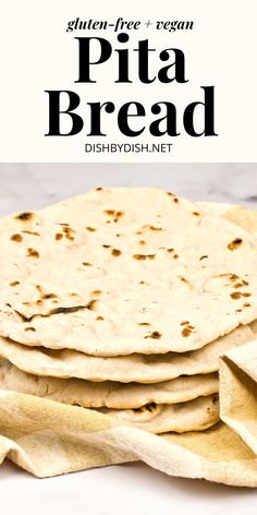 A stack of pita bread on kitchen towel. Gf Pita Bread Recipe, Pita Bread Gluten Free, Vegan Pita Bread Recipe, Gluten Free Pita Bread Recipe Vegan, Paleo Pita Bread, Vegan Gluten Free Pita Bread, Pita Bread Vegan