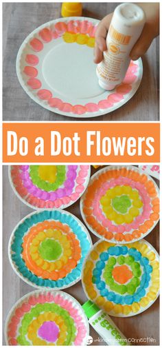 paper plate crafts for kids to make with the words do a dot flowers on them