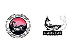 two logos for fishing club, one with a large fish and the other with a smaller fish