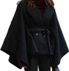 Winter Workwear Oversized Poncho, Oversized Winter Poncho For Work, Oversized Winter Workwear Poncho, Oversized Winter Cape For Work, Fall Workwear Poncho Cape, Chic Solid Color Winter Poncho, Fitted Black Winter Cape, Black Fitted Winter Cape, Casual Cape For Fall Workwear