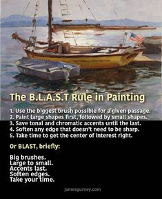 a painting of a sailboat in the water with instructions for how to paint it