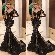 Black Dresses Wedding, Black Lace Wedding Dress, Black Lace Wedding, Black Wedding Gowns, Prom Girl Dresses, Dark Wedding, Dress Party Night, Cocktail Gowns, Dream Wedding Ideas Dresses