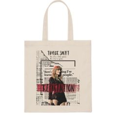 a tote bag with an image of taylor swift on the front and back side