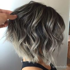 Photo of D Rock Salon - Fairfax, VA, United States. Silver balayage by Nikki Short Bob With Balayage Highlights, From Brunette To Blonde Balayage, Best Color For Grey Hair Coverage, Bob Haircuts For Women Round Face, Blonde To Gray, Long Choppy Bobs, Hair Colors For Short Hair, Gray Balayage, Balayage Blond