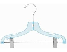 a clear plastic hanger with two clips