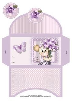 an envelope with flowers and a mouse on it