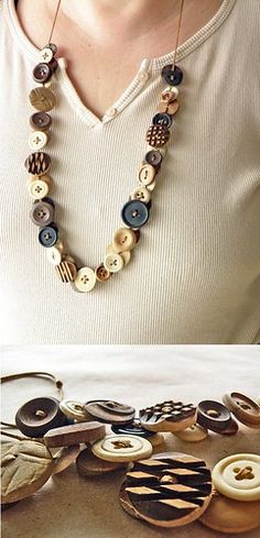 two pictures with buttons on the same necklace