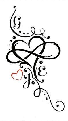 an artistic tattoo design with hearts and swirls