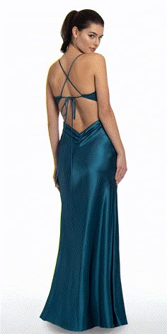 Satin Slip Tie Back Dress – Camille La Vie Dark Turquoise Prom Dress, Petite Evening Dresses, Petite Prom Dress, Silk Prom Dress, Spring Summer Wedding, Tie Back Dress, Prom Inspo, Column Skirt, Homecoming Dresses Long