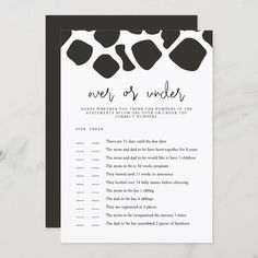 a black and white animal print wedding game with the words over or under on it