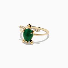 Effy Seaside 14K Yellow Gold Malachite and Diamond Turtle Ring Oval Malachite Jewelry In Yellow Gold, Turtle Diamond Ring, Elegant Malachite Ring Jewelry, Luxury Malachite Ring Jewelry, Turtle Ring, Gold Yellow, Yellow Gold, Ring, Yellow