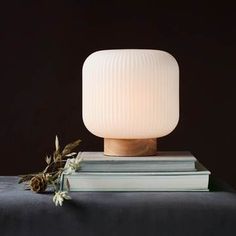 a table lamp sitting on top of two books